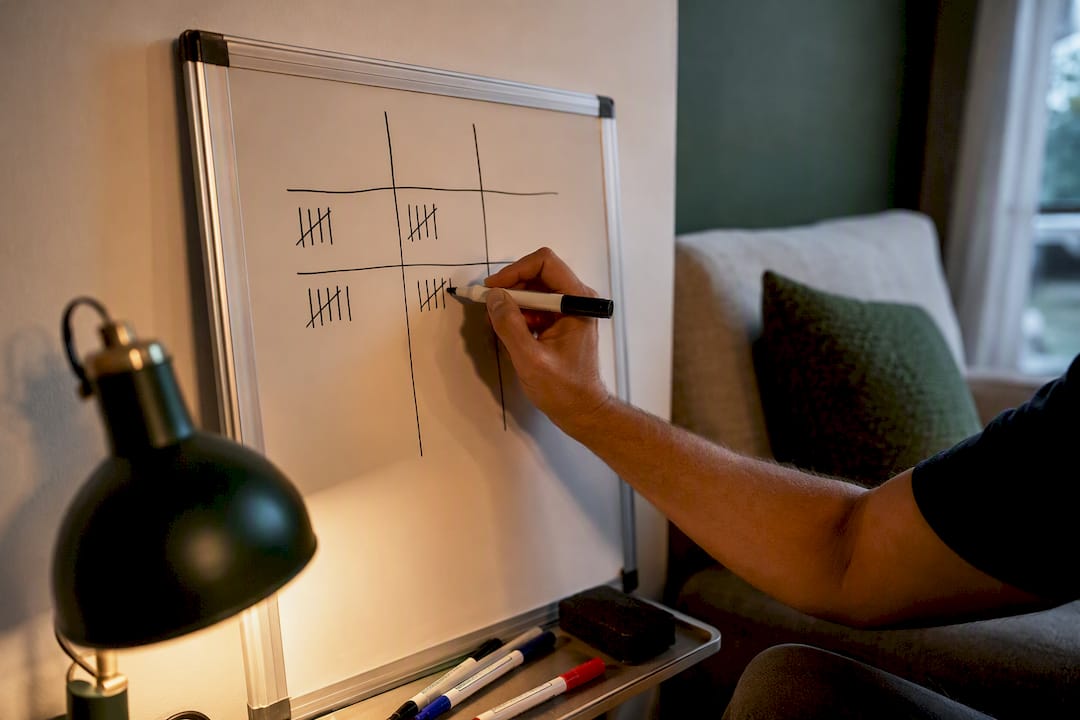 Hand updating game score on whiteboard