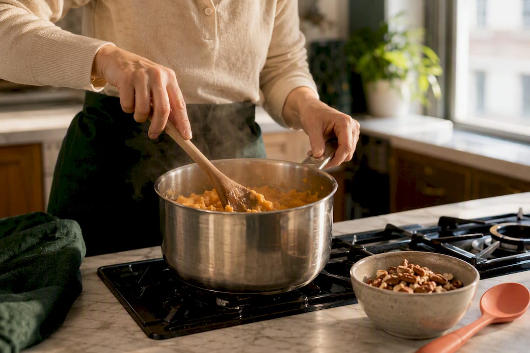 Hands preparing a Thanksgiving side dish