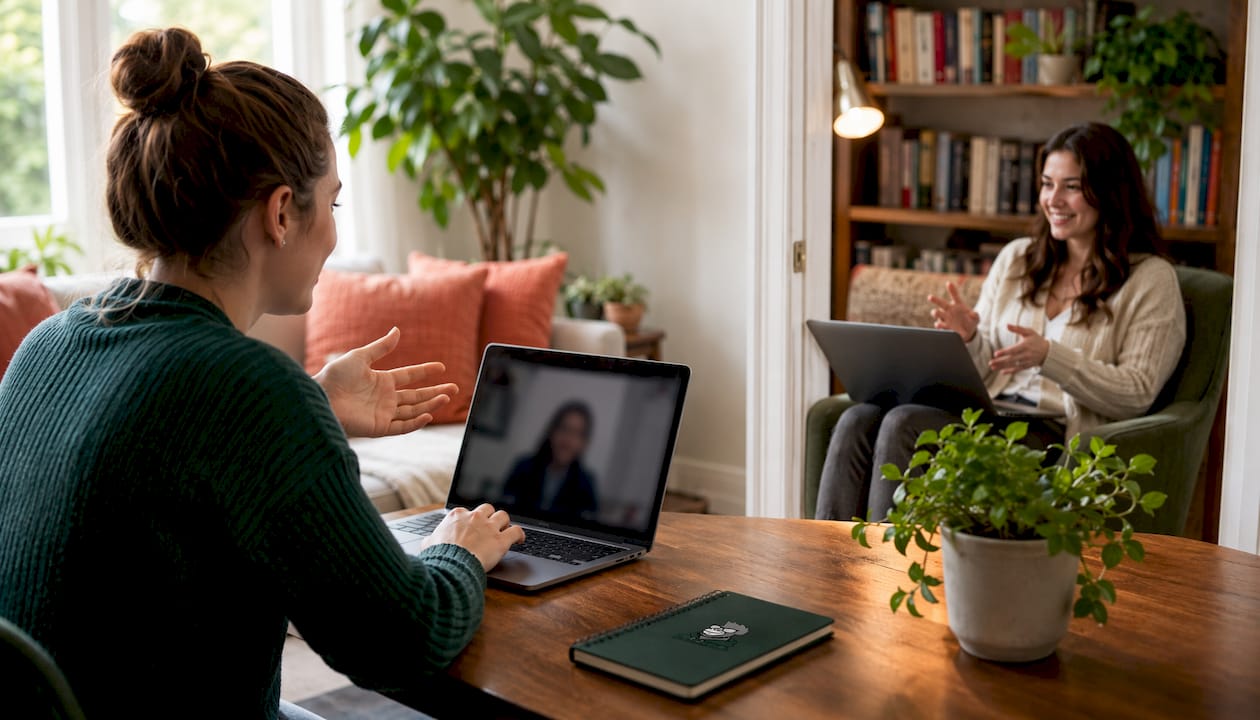 Two women in paired virtual breakout rooms