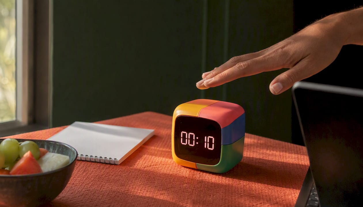 Hand ready to start timer for icebreaker game